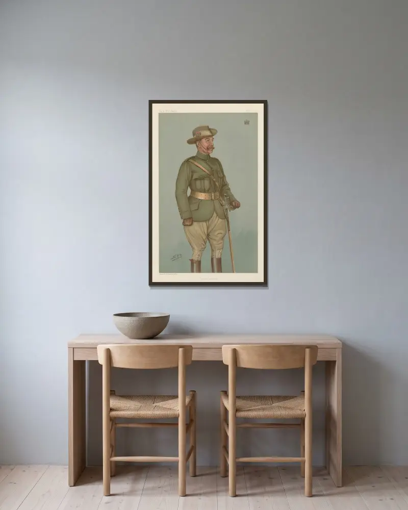 Militär und Marine; „Imperial Yeomanry“, Lord Chesham, 15. März 1900 von Leslie Matthew Ward gerahmt an einer Wand