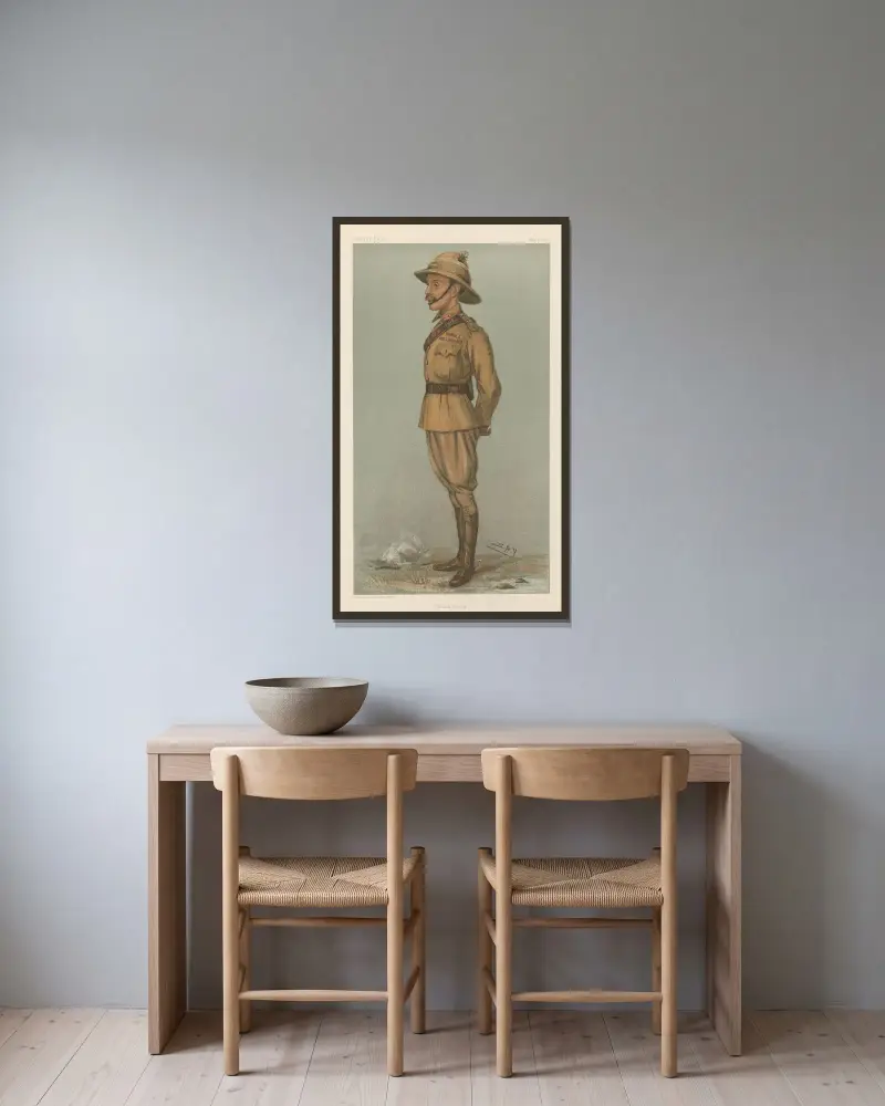 Vojsko a námořnictvo; „Smíšené síly“, generál Sir Ian Hamilton, 2. května 1901, Leslie Matthew Ward v rámu na stěně