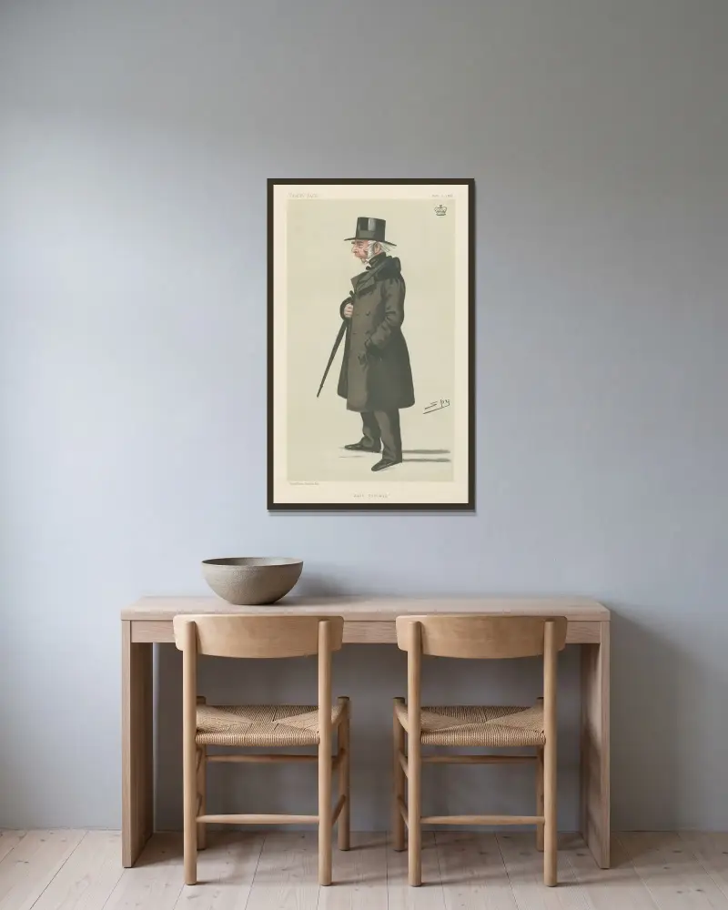Politiker – 'East Cornwall'. Lord Robartes. 4 februari 1882 av Leslie Matthew Ward inramad på en vägg