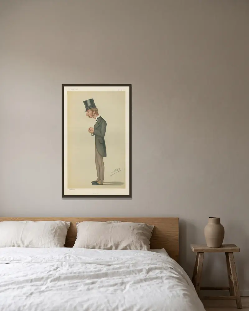 Politiker – 'Georgie'. Lord George Francis Hamilton, 5 april 1879 av Leslie Matthew Ward inramad på en vägg