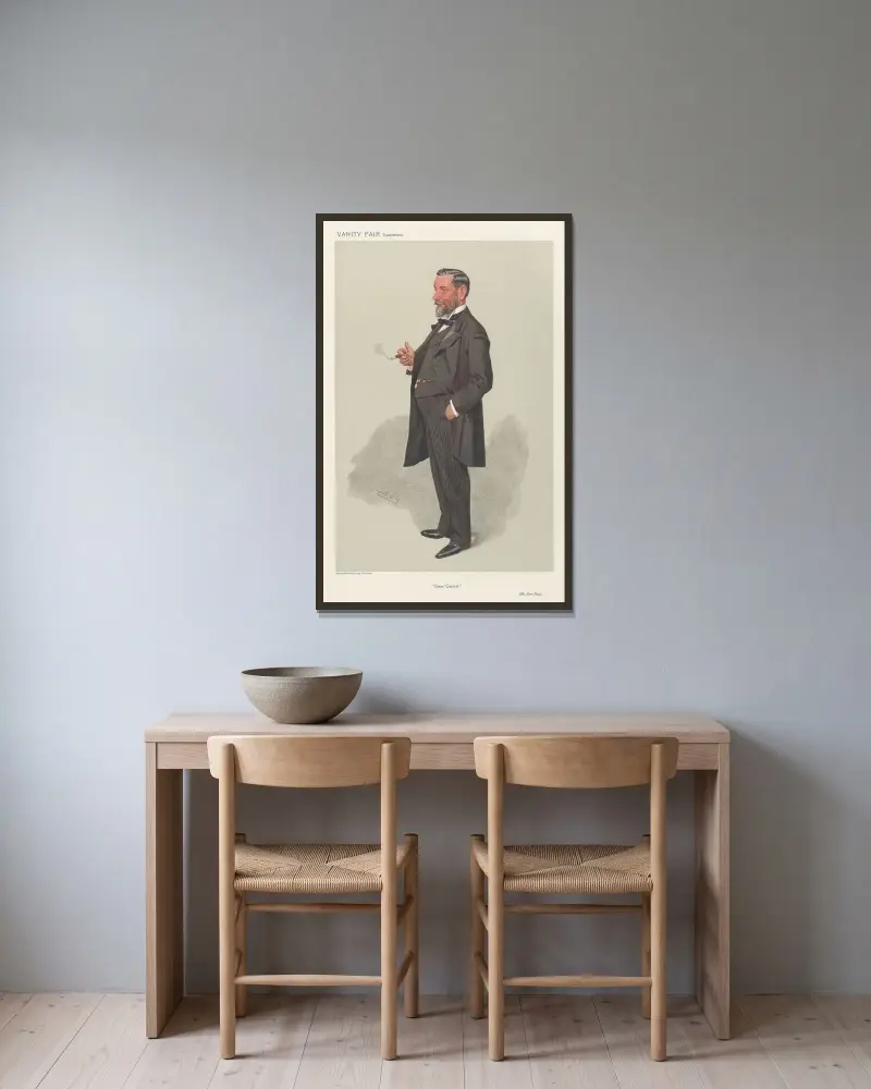 Järnvägstjänstemän – 'Great Central'. Mr. Samuel Fry. 30 oktober 1907 av Leslie Matthew Ward inramad på en vägg
