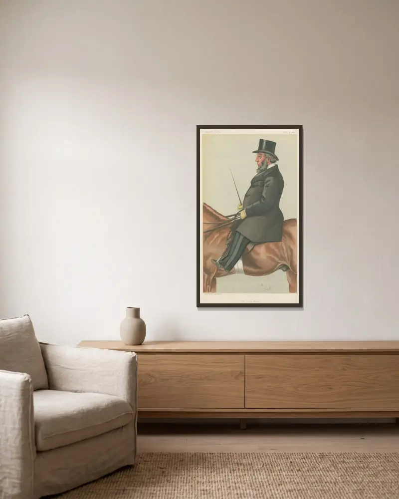 Sport i różne; jeźdźcy sportowi; „The Lord Mayor”, sir John Whitaker Ellis, burmistrz Londynu, 4 listopada 1882, Leslie Matthew Ward w ramie na ścianie