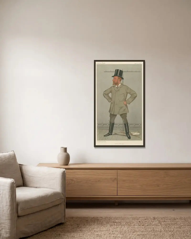 Theatre; ‘Author-Manager’, Mr. Henry Arthur Jones, April 2, 1892 av Leslie Matthew Ward inramad på en vägg