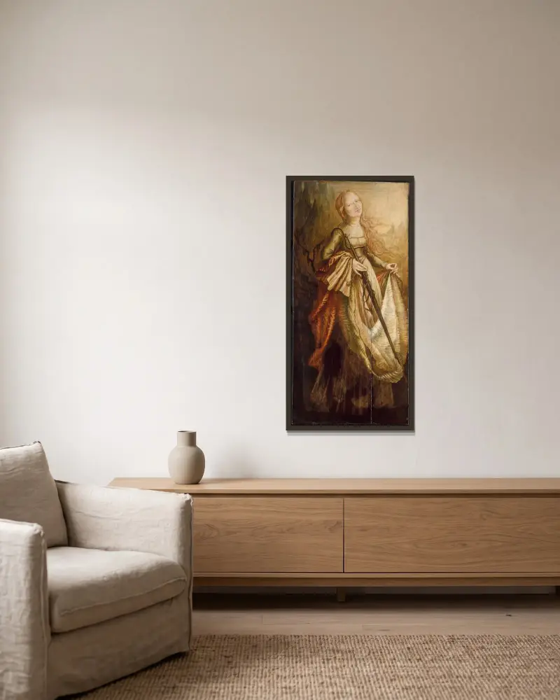 Die heilige Katharina von Matthias Grünewald gerahmt an einer Wand