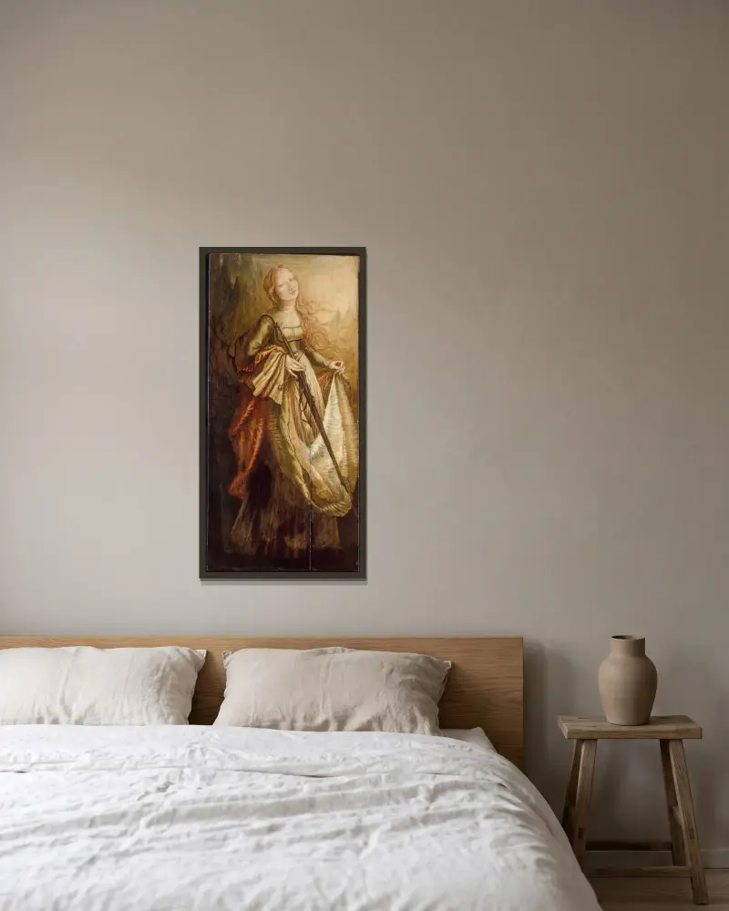 Die heilige Katharina von Matthias Grünewald gerahmt an einer Wand