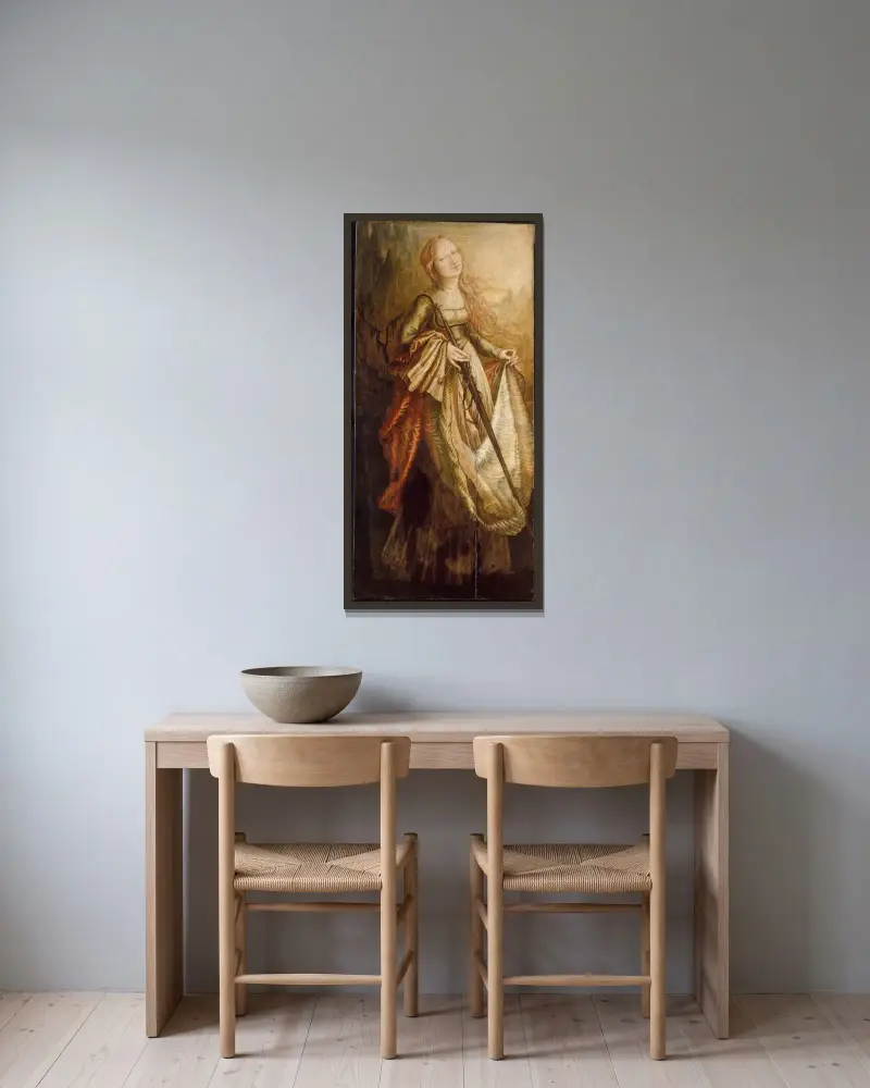 Die heilige Katharina von Matthias Grünewald gerahmt an einer Wand