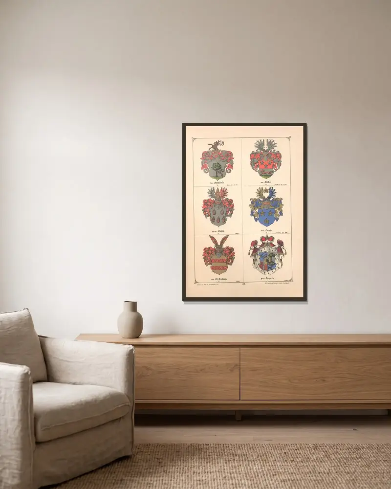 Baltic Heraldry Book Pl.030 av Adolf Matthias Hildebrandt inramad på en vägg