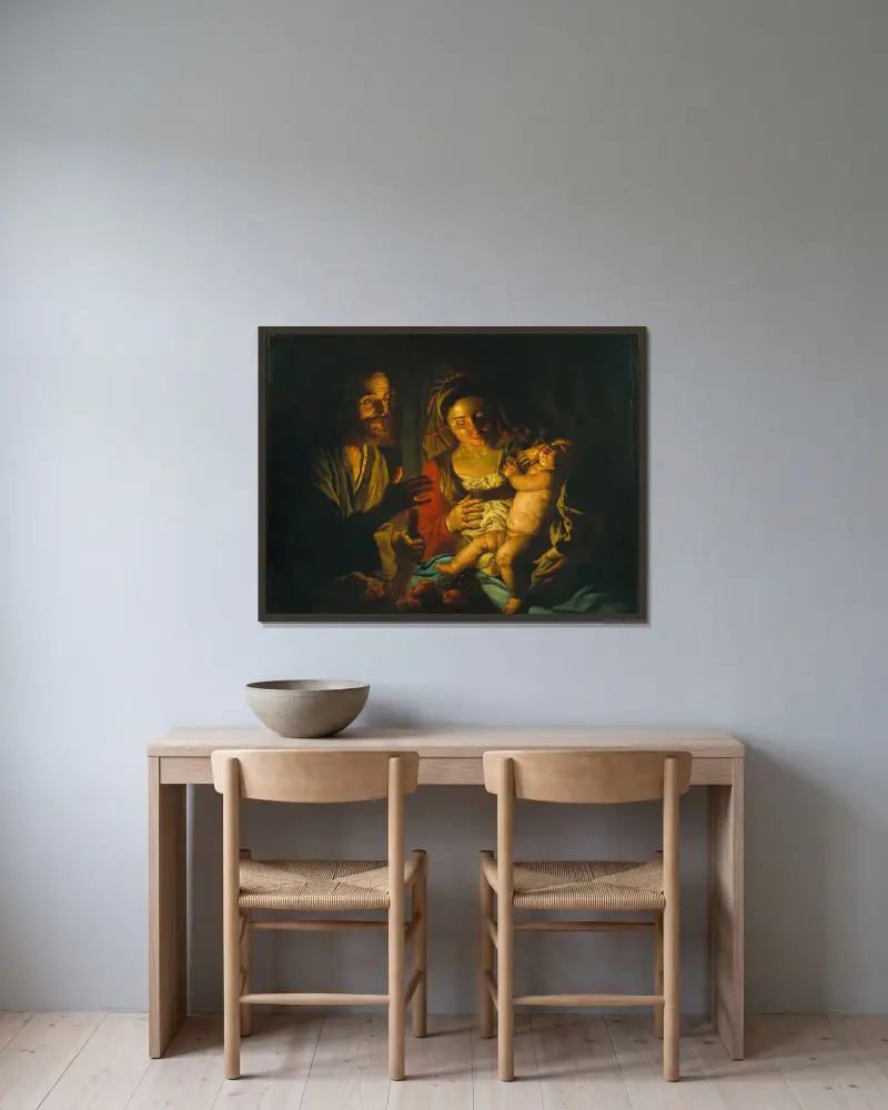 Holy Family av Matthias Stom inramad på en vägg