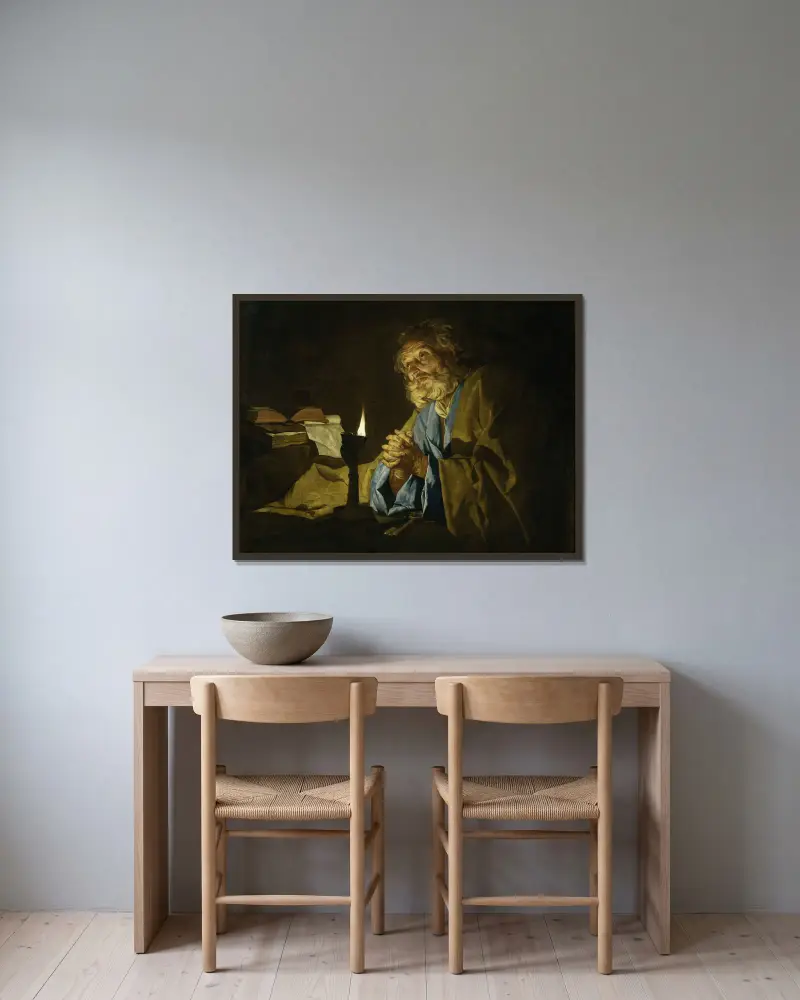 Svatý Petr v modlitbě, Matthias Stom v rámu na stěně