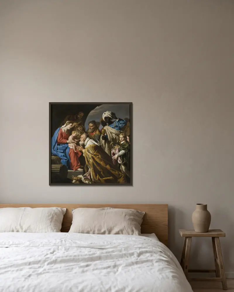 The Adoration of the Magi von Matthias Stom gerahmt an einer Wand