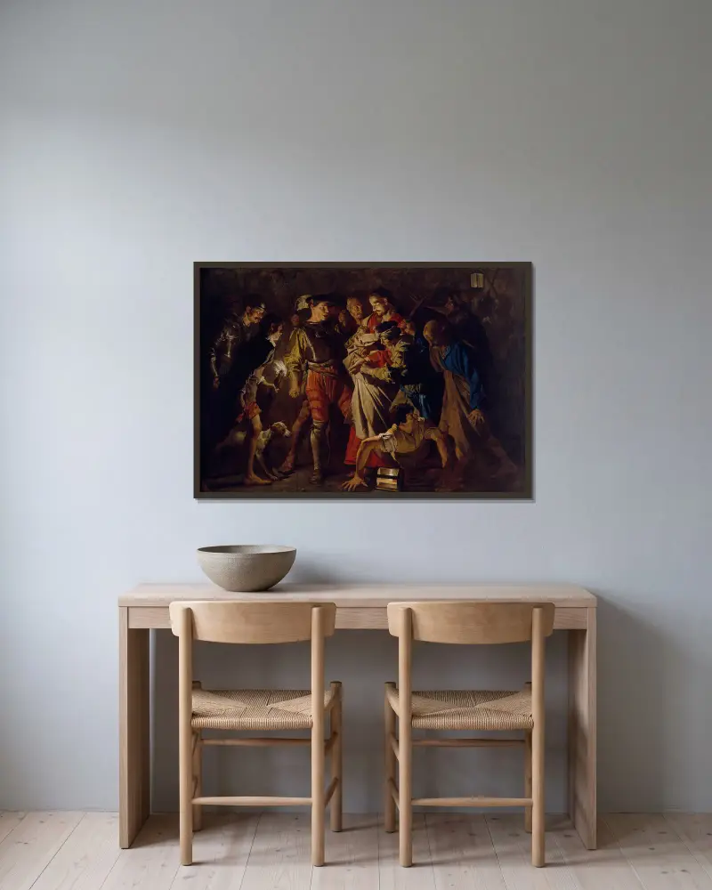 The Arrest of Christ av Matthias Stom inramad på en vägg