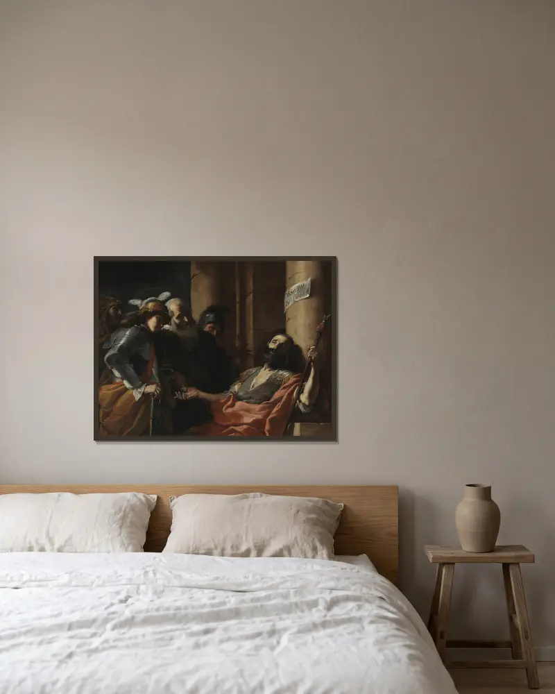 Belisar empfängt Almosen von Mattia Preti gerahmt an einer Wand
