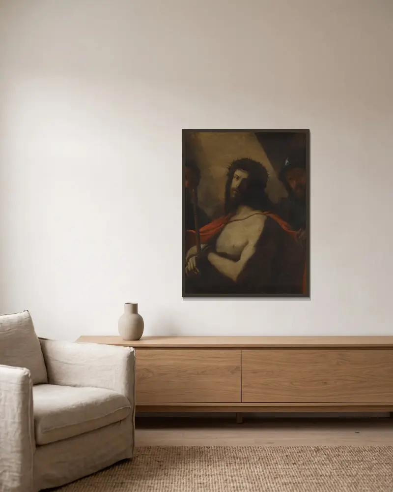 Christ Crowned With Thorns av Mattia Preti inramad på en vägg