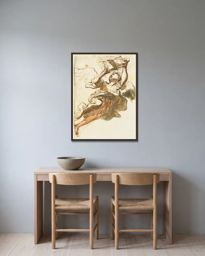 Fliegender Engel von Mattia Preti gerahmt an einer Wand