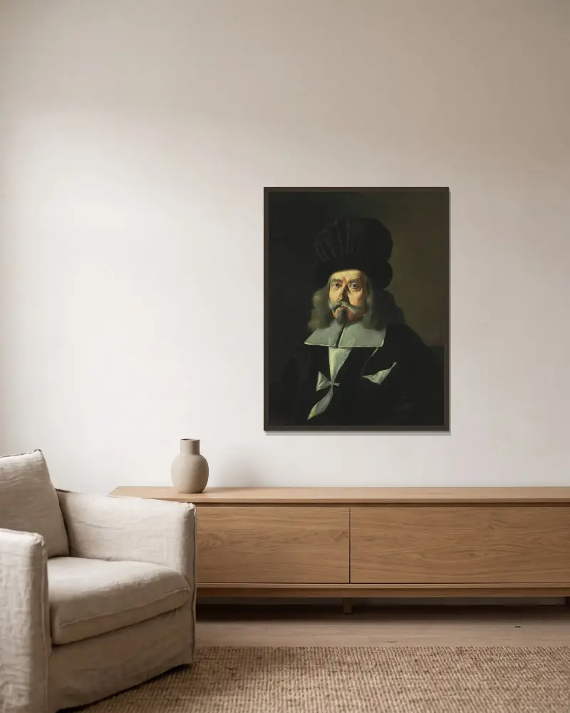 Portrait of a Grand Master of the Knights of Malta, Martin de Redin av Mattia Preti inramad på en vägg