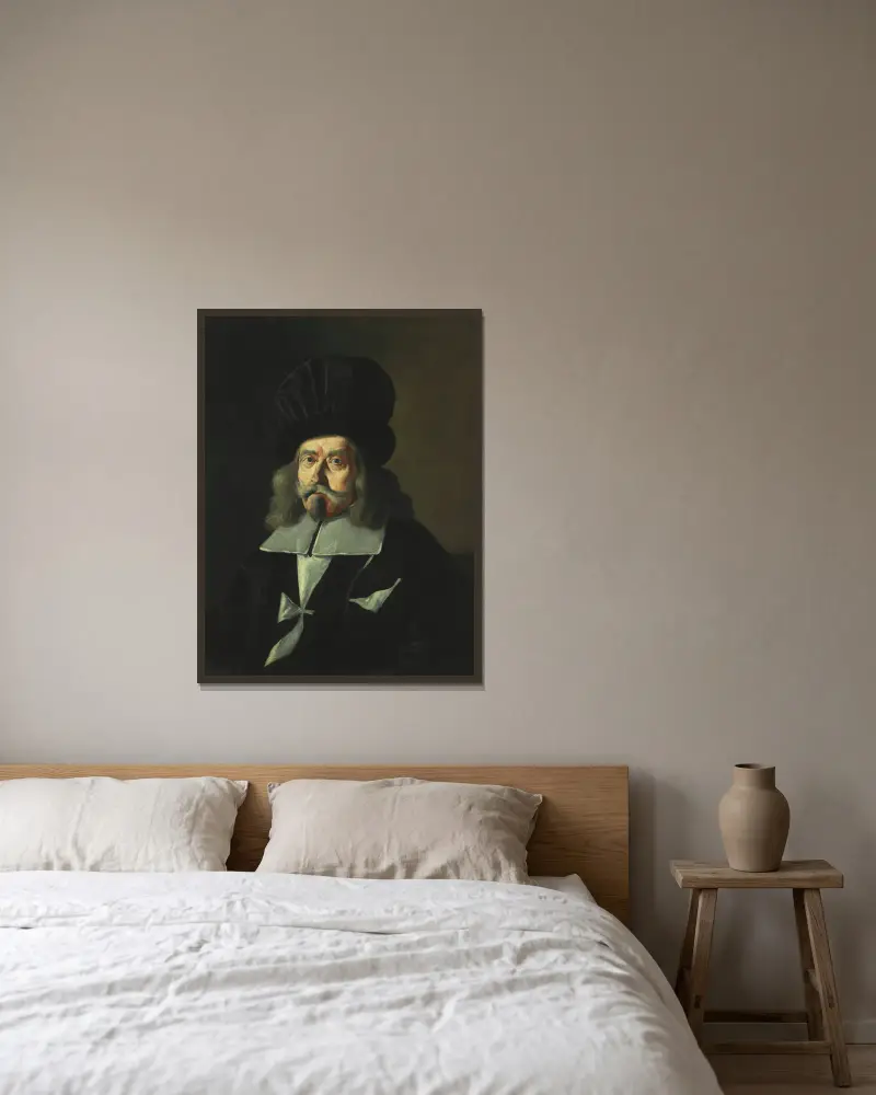 Portrait of a Grand Master of the Knights of Malta, Martin de Redin av Mattia Preti inramad på en vägg