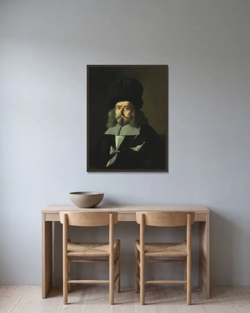 Portrait of a Grand Master of the Knights of Malta, Martin de Redin av Mattia Preti inramad på en vägg
