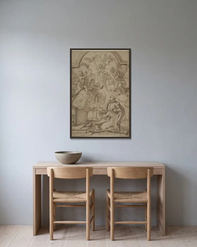 Heiliger in Ekstase von Mattia Preti gerahmt an einer Wand