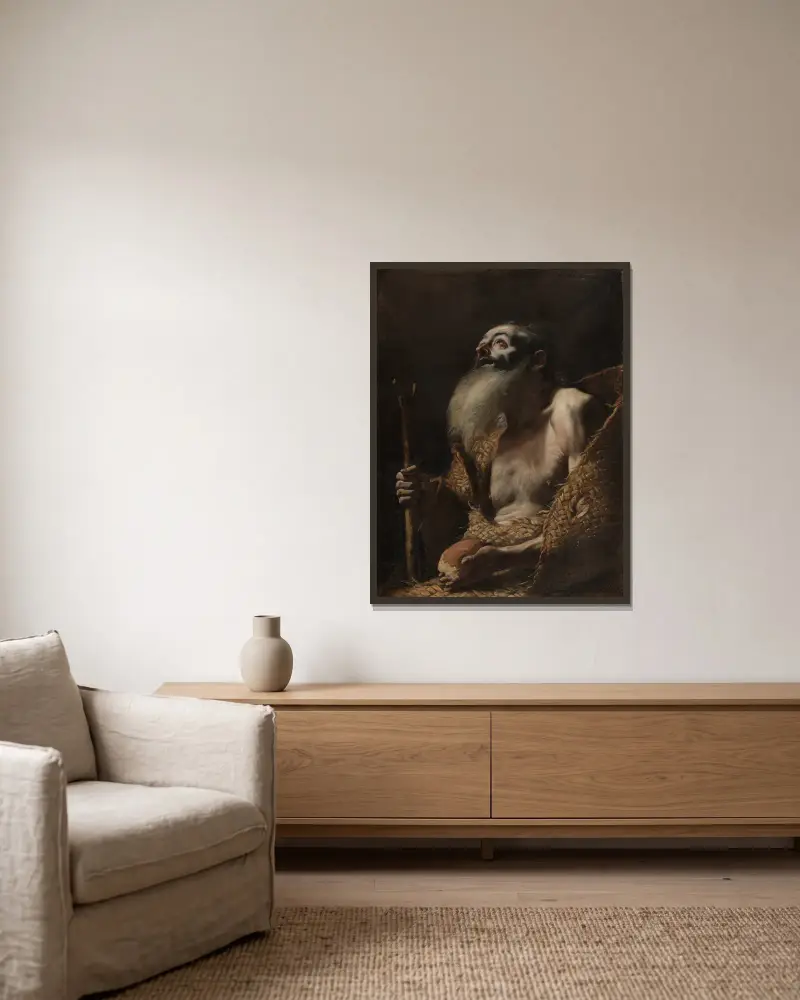 Saint Paul the Hermit, 1662 av Mattia Preti inramad på en vägg