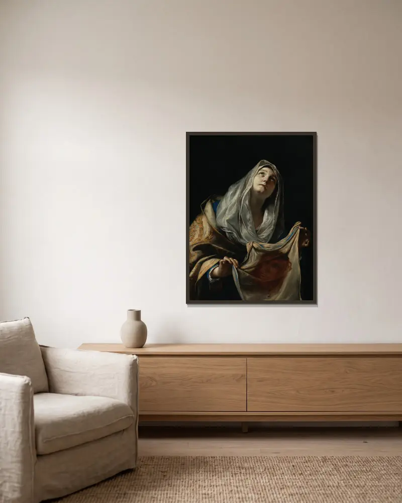 Saint Veronica with the Veil av Mattia Preti inramad på en vägg