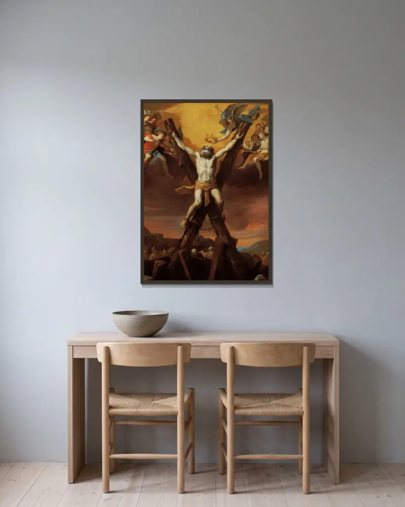 The crucifixion of St Andrew av Mattia Preti inramad på en vägg