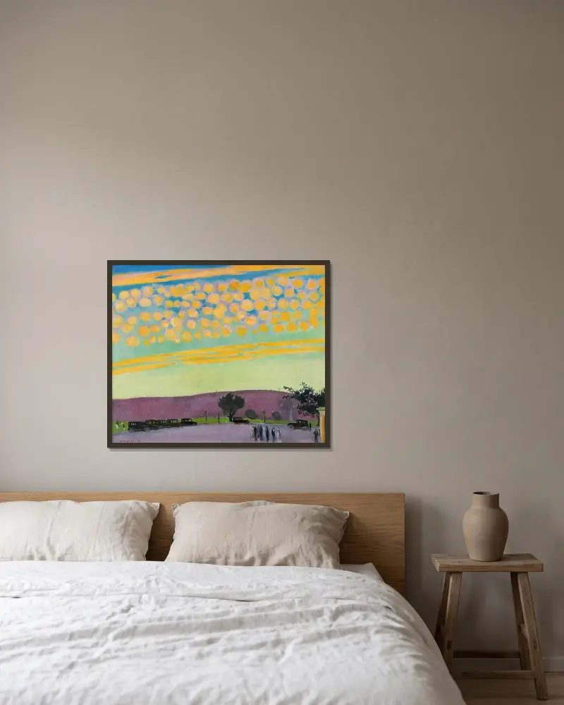 Solnedgång i Pittsburgh av Maurice Denis inramad på en vägg