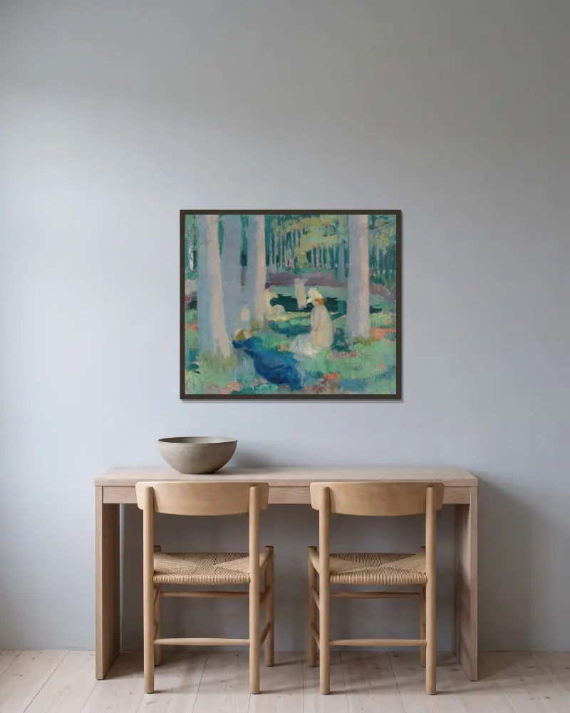 Im Wald (Bad im Ententeich) von Maurice Denis gerahmt an einer Wand