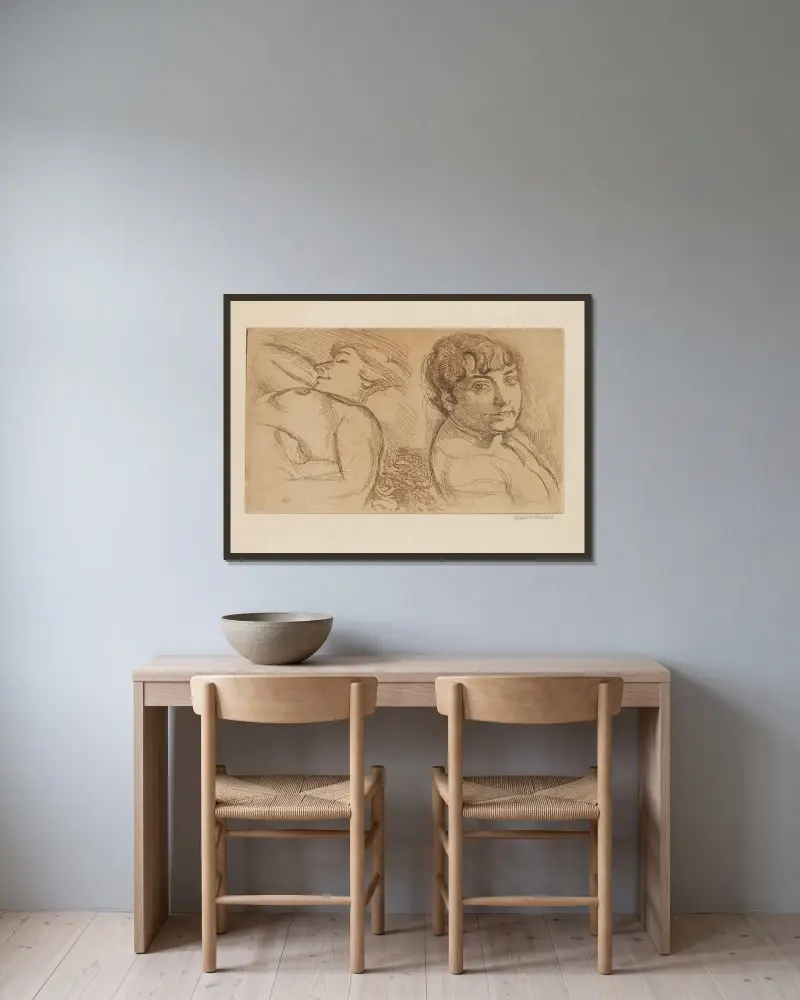 Två figurer av Maurice Denis inramad på en vägg