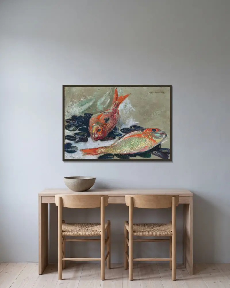 Dorader och musslor av Maurice Denis inramad på en vägg