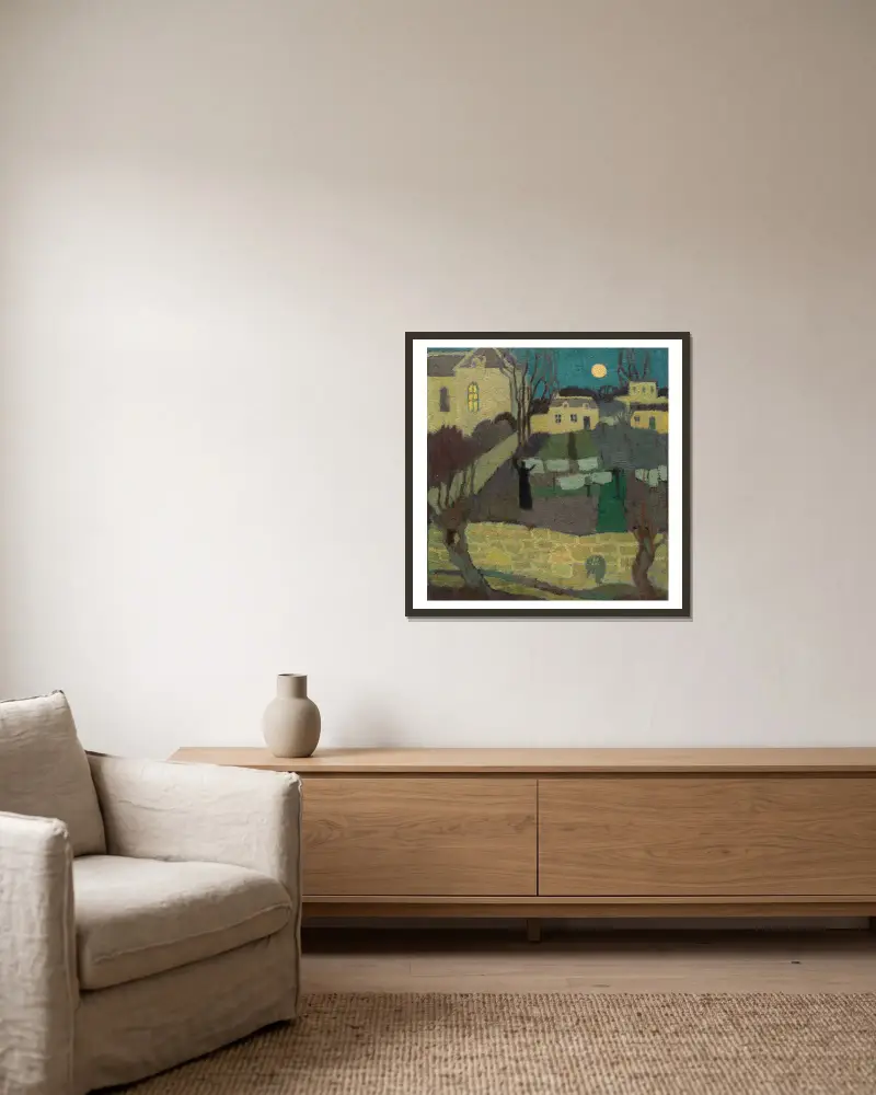 Das Trocknen der Wäsche oder Mondaufgang beim Kloster von Maurice Denis gerahmt an einer Wand