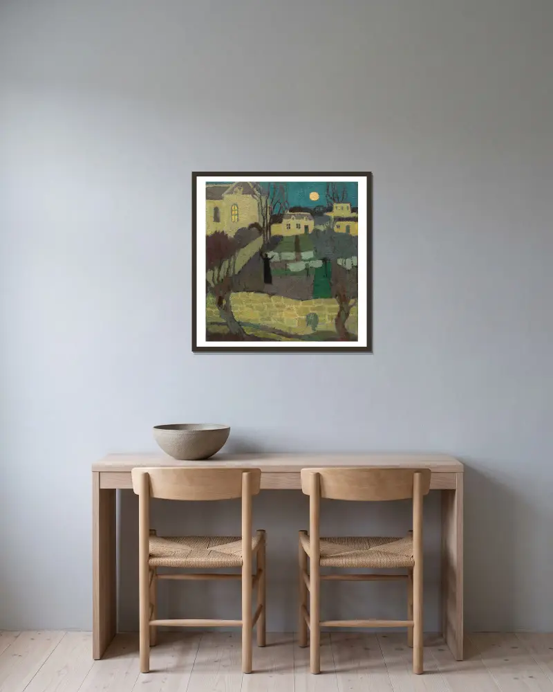 Das Trocknen der Wäsche oder Mondaufgang beim Kloster von Maurice Denis gerahmt an einer Wand