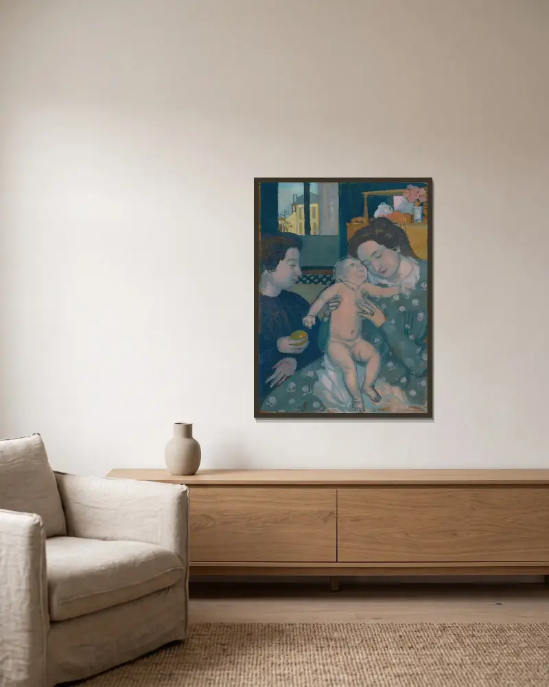 Barn nu, moderskap med äpple av Maurice Denis inramad på en vägg