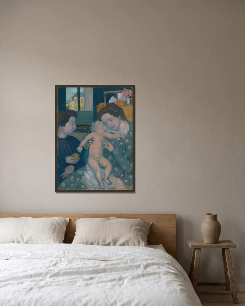 Barn nu, moderskap med äpple av Maurice Denis inramad på en vägg