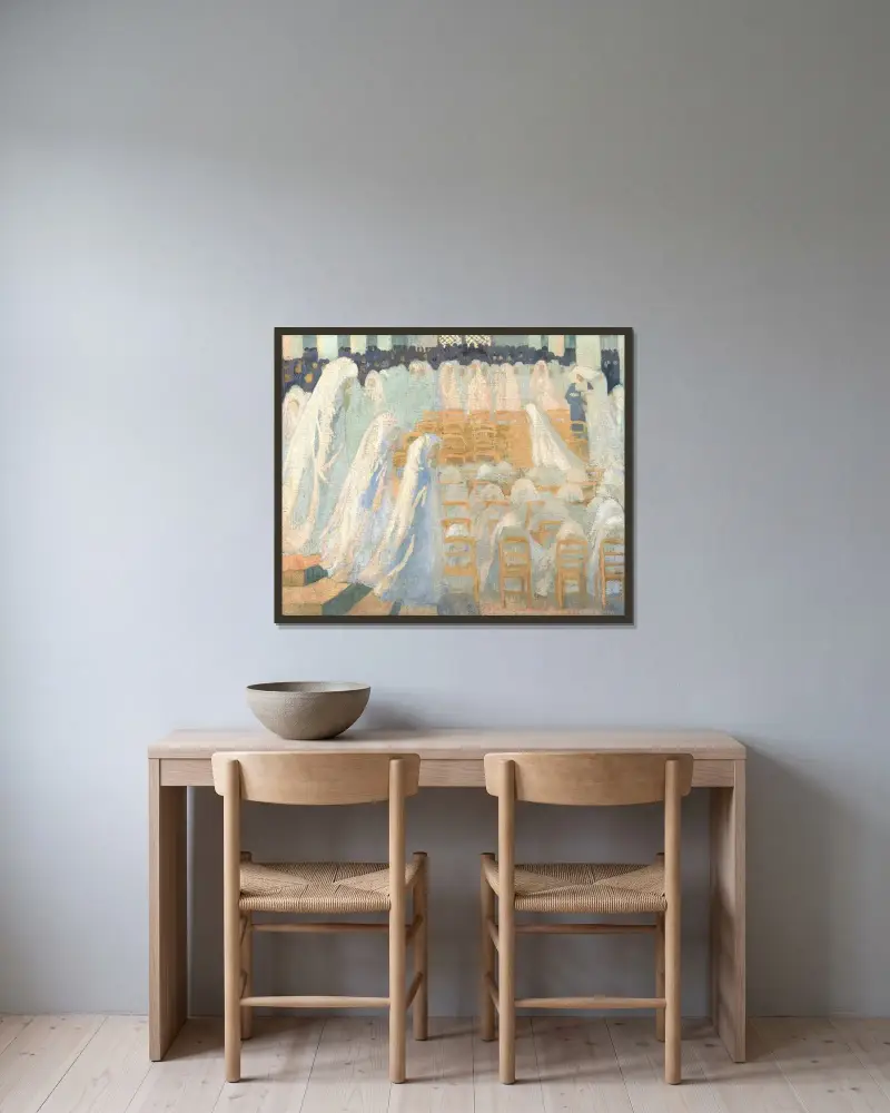 Första kommunikanterna av Maurice Denis inramad på en vägg