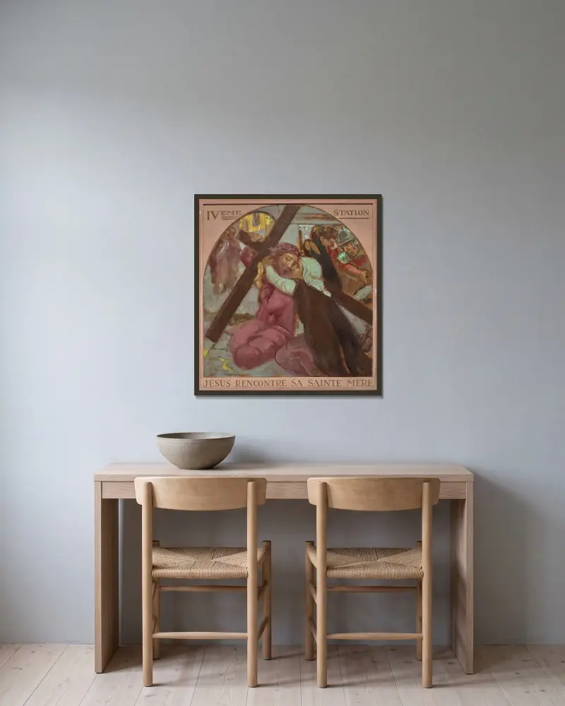 Jesus möter sin heliga moder av Maurice Denis inramad på en vägg