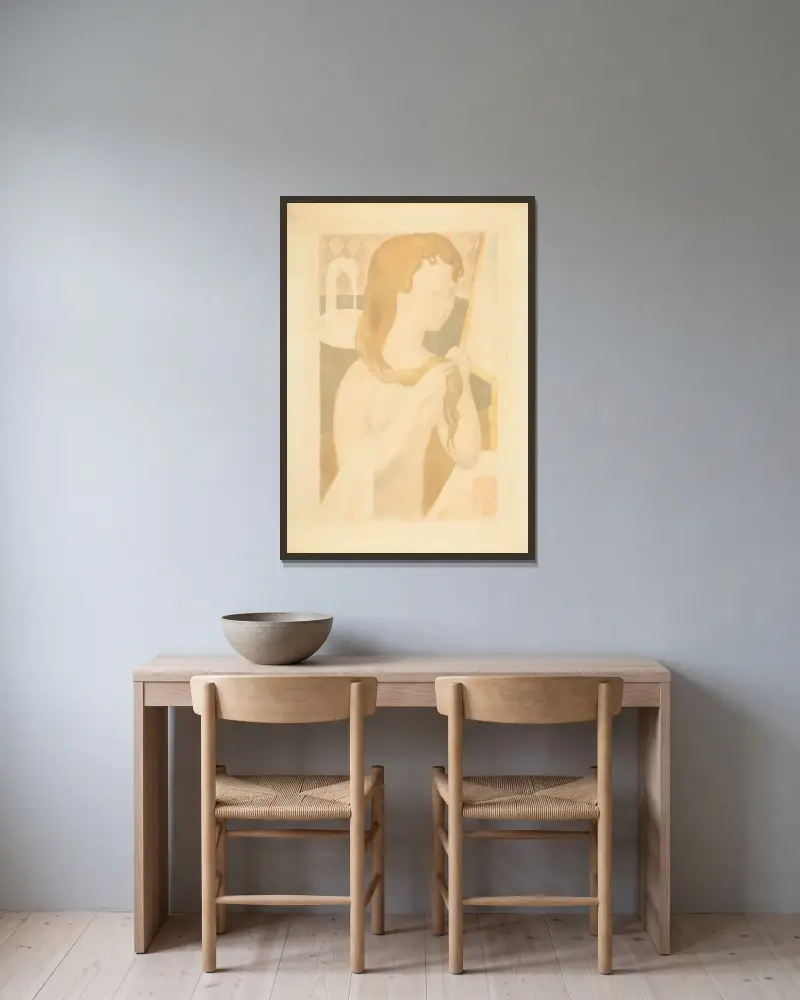 Ung flicka vid sin toalett av Maurice Denis inramad på en vägg