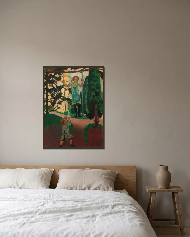 Gungan på Prieuré av Maurice Denis inramad på en vägg