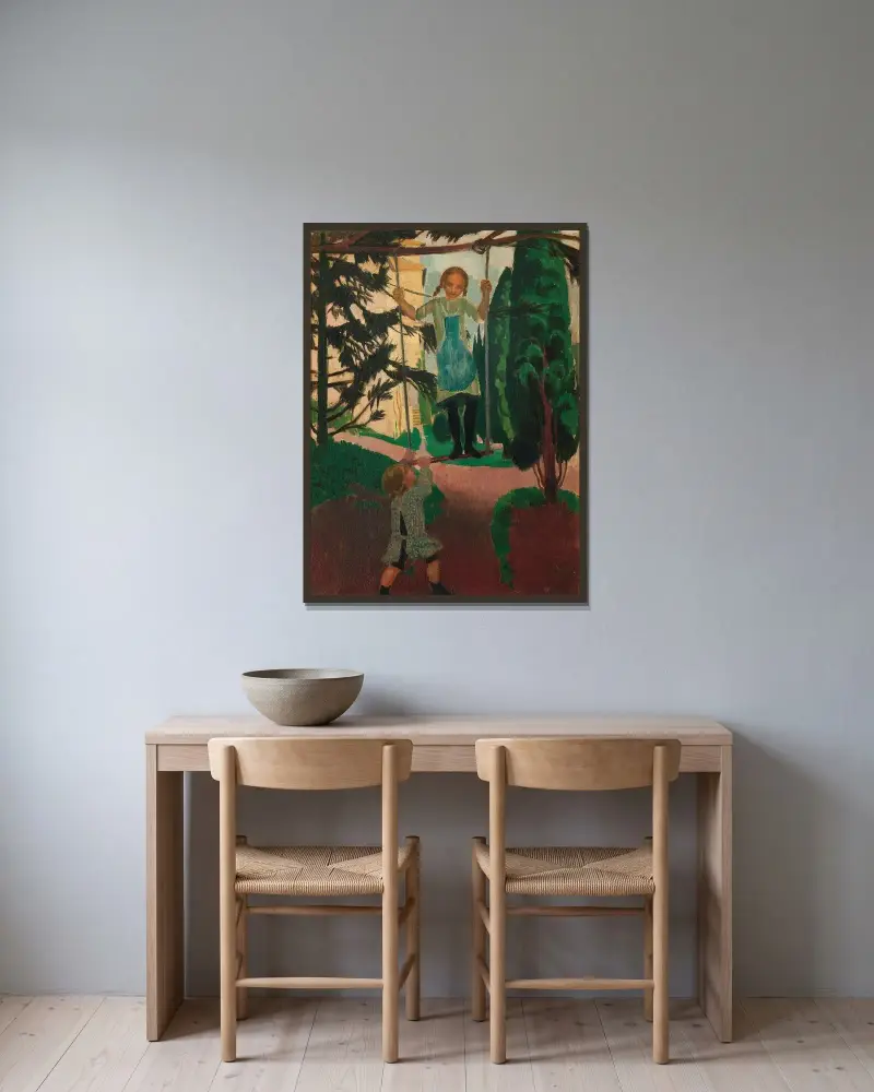 Gungan på Prieuré av Maurice Denis inramad på en vägg