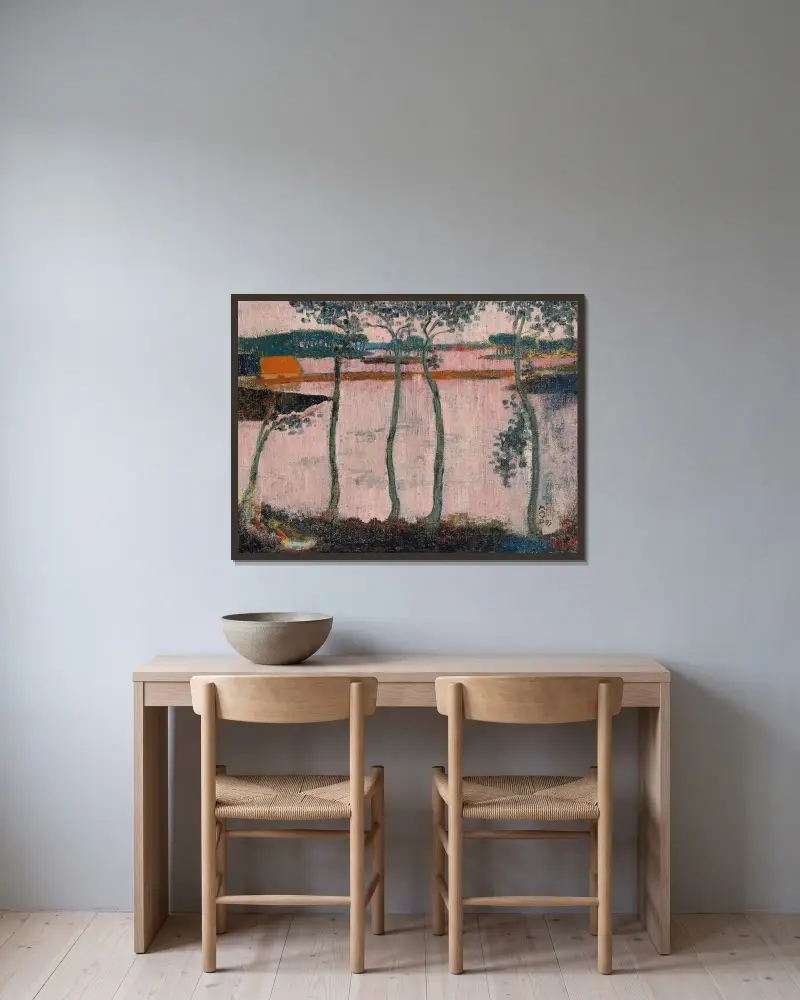 Röd klippa vid Loctudy av Maurice Denis inramad på en vägg