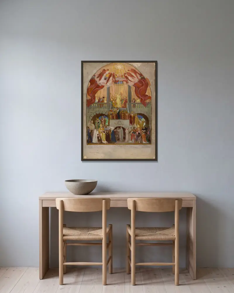 Pingsten, den romerska kyrkan, den östliga kyrkan av Maurice Denis inramad på en vägg