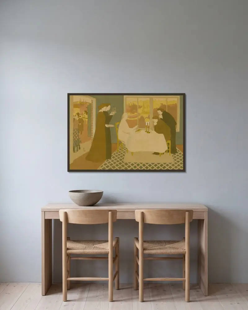 Pilgrimerna i Emmaus av Maurice Denis inramad på en vägg