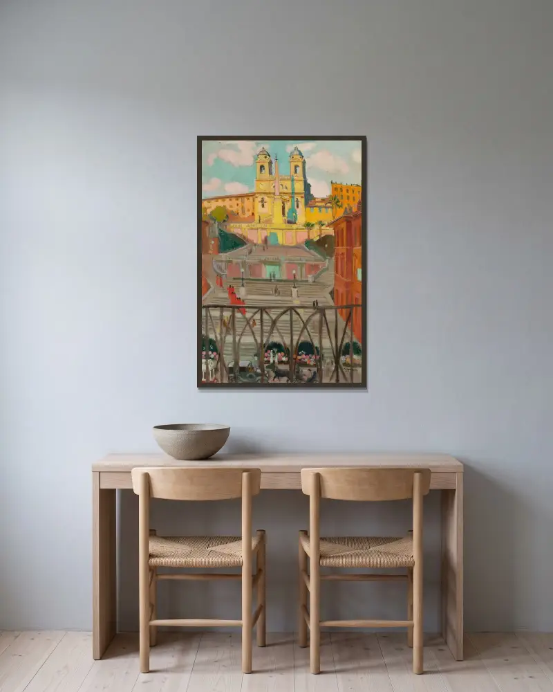 Spanska trappan och Trinità dei Monti, kväll av Maurice Denis inramad på en vägg