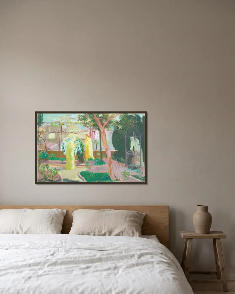 Sankta Katarina läser tidegärden av Maurice Denis inramad på en vägg
