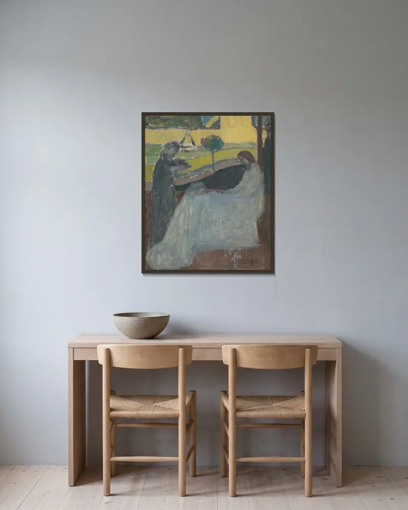 Marthe och Maria (första tanke) av Maurice Denis inramad på en vägg