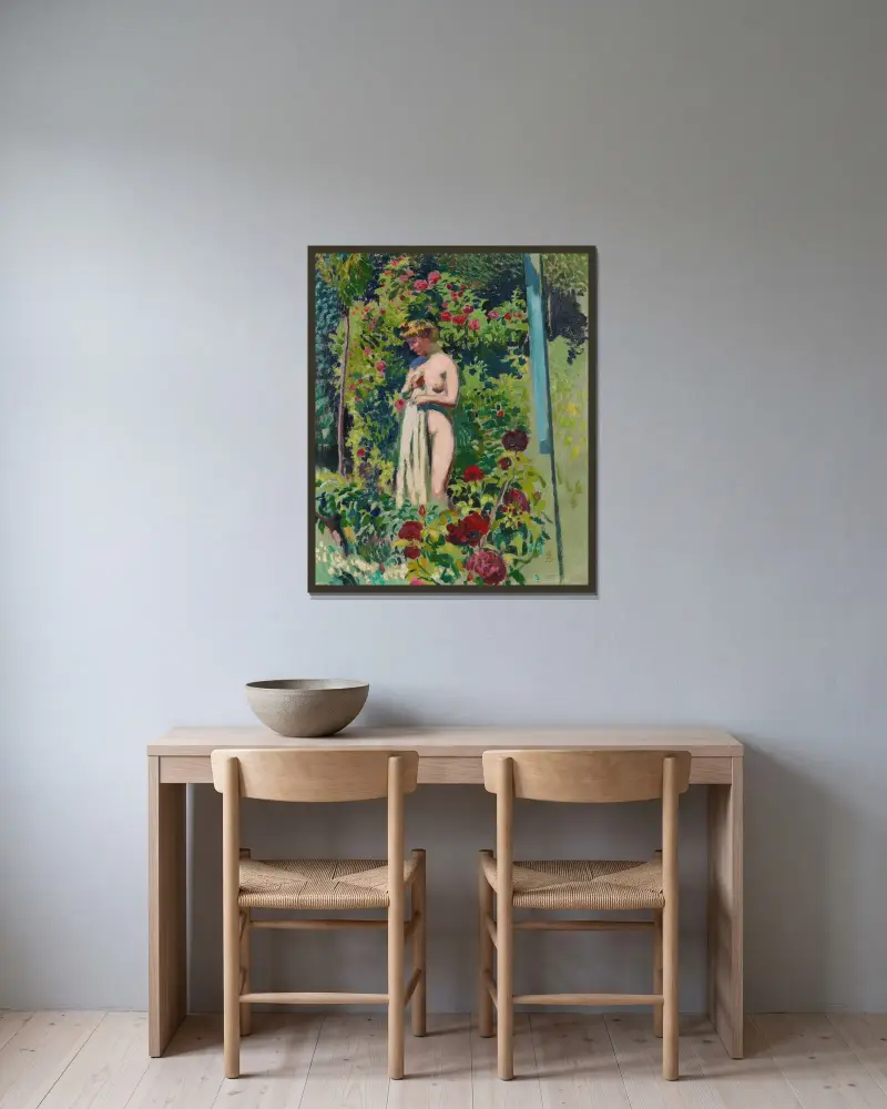Blomsterflicka (Nymf med blommor) av Maurice Denis inramad på en vägg