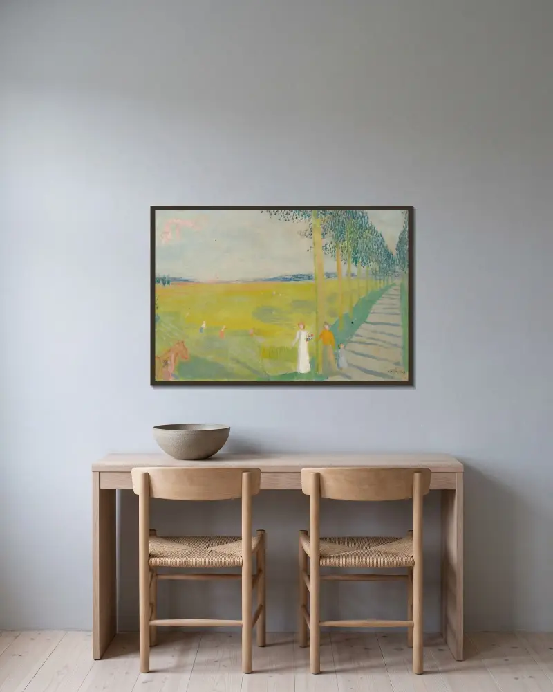 Lantligt landskap av Maurice Denis inramad på en vägg