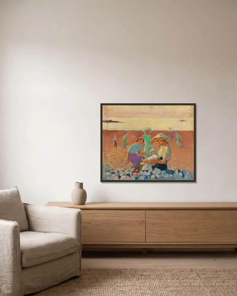 Liten strand med Joujou Bonnier av Maurice Denis inramad på en vägg