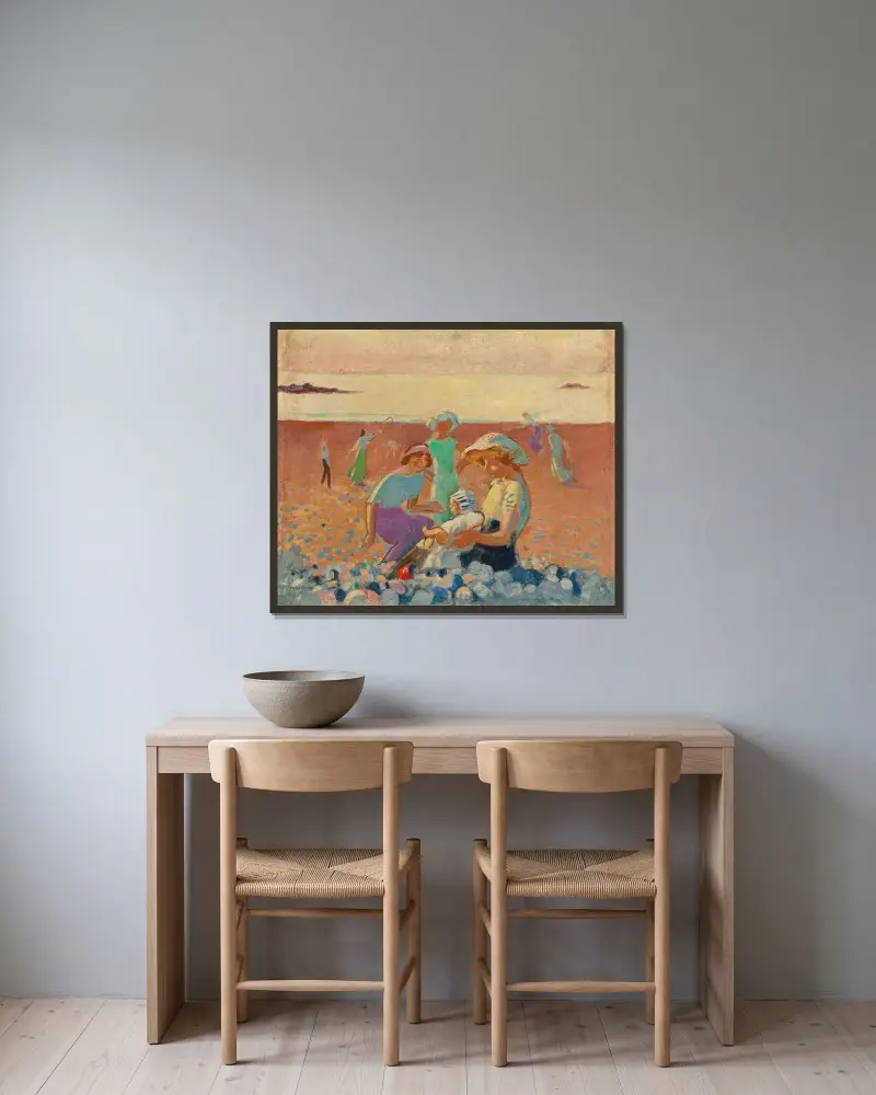 Liten strand med Joujou Bonnier av Maurice Denis inramad på en vägg