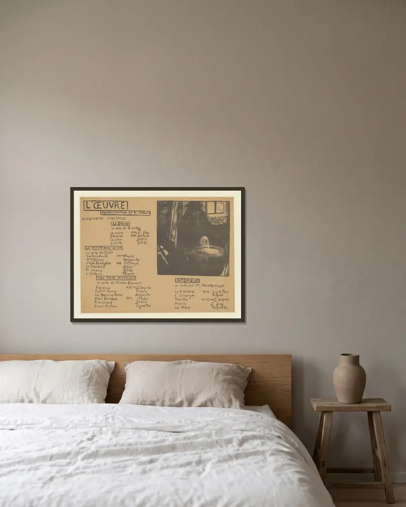 Program för Théâtre de l’Œuvre av Maurice Denis inramad på en vägg