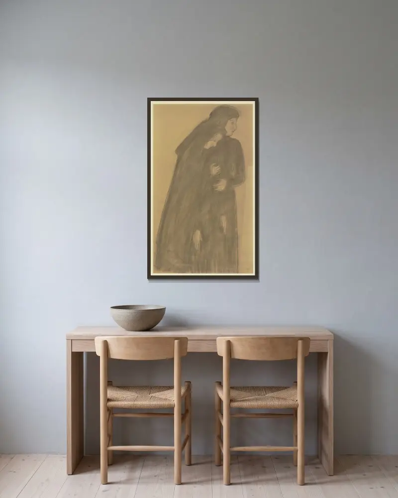 Stående flicka i svart klänning av Maurice Denis inramad på en vägg
